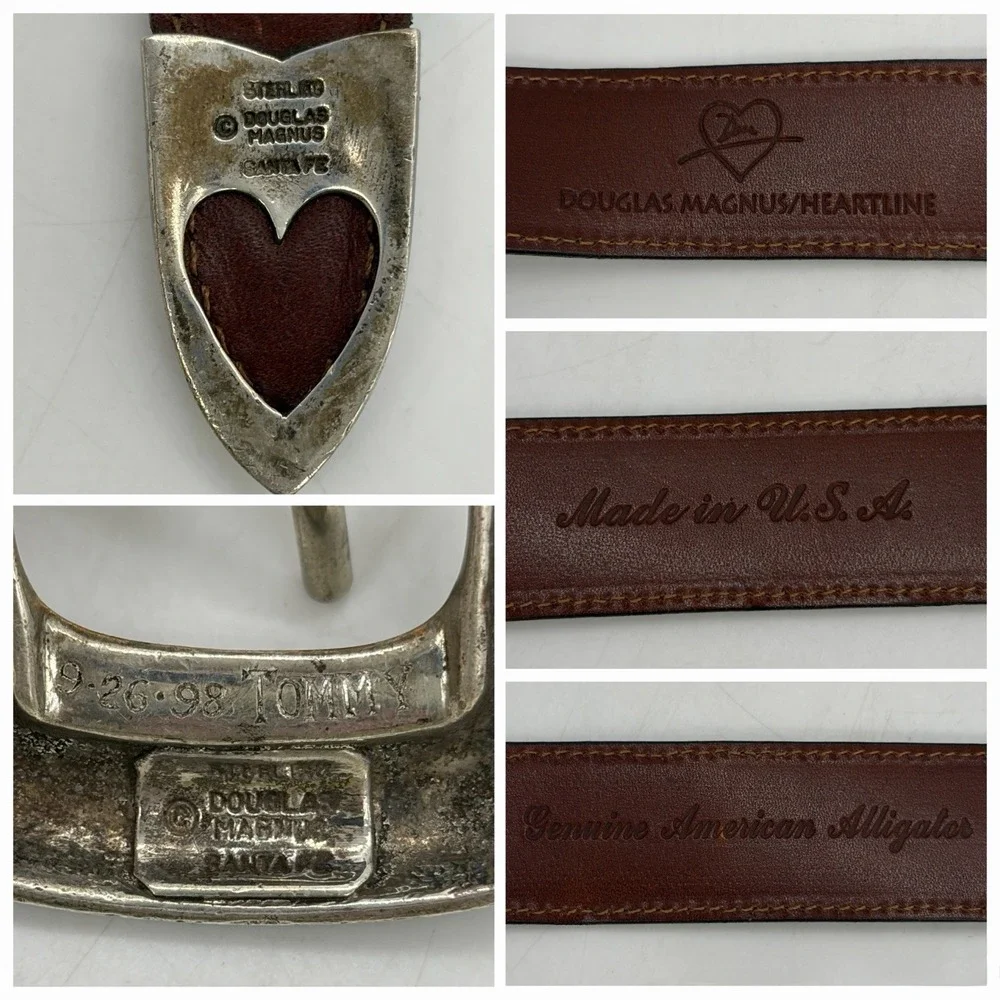 Vtg 1998 Douglas Manus Heartline Mens 36 Alligator Belt 4pc Sterling Silver USA